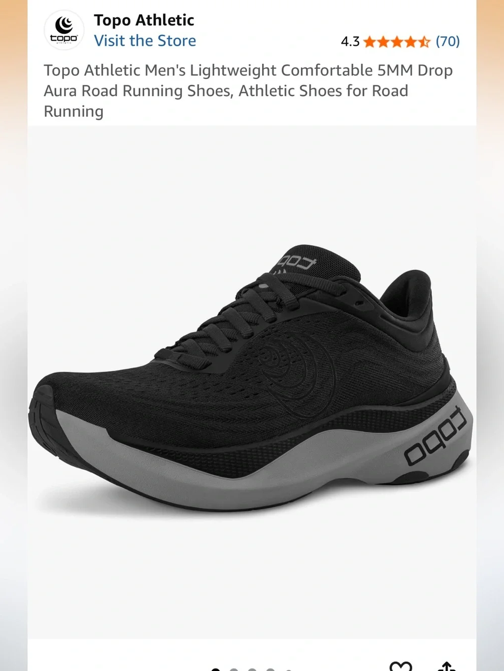 Topo Athletic Aura Running Shoes | Black/ Charcoal | Men’s 9.5 | Road Runner EUC